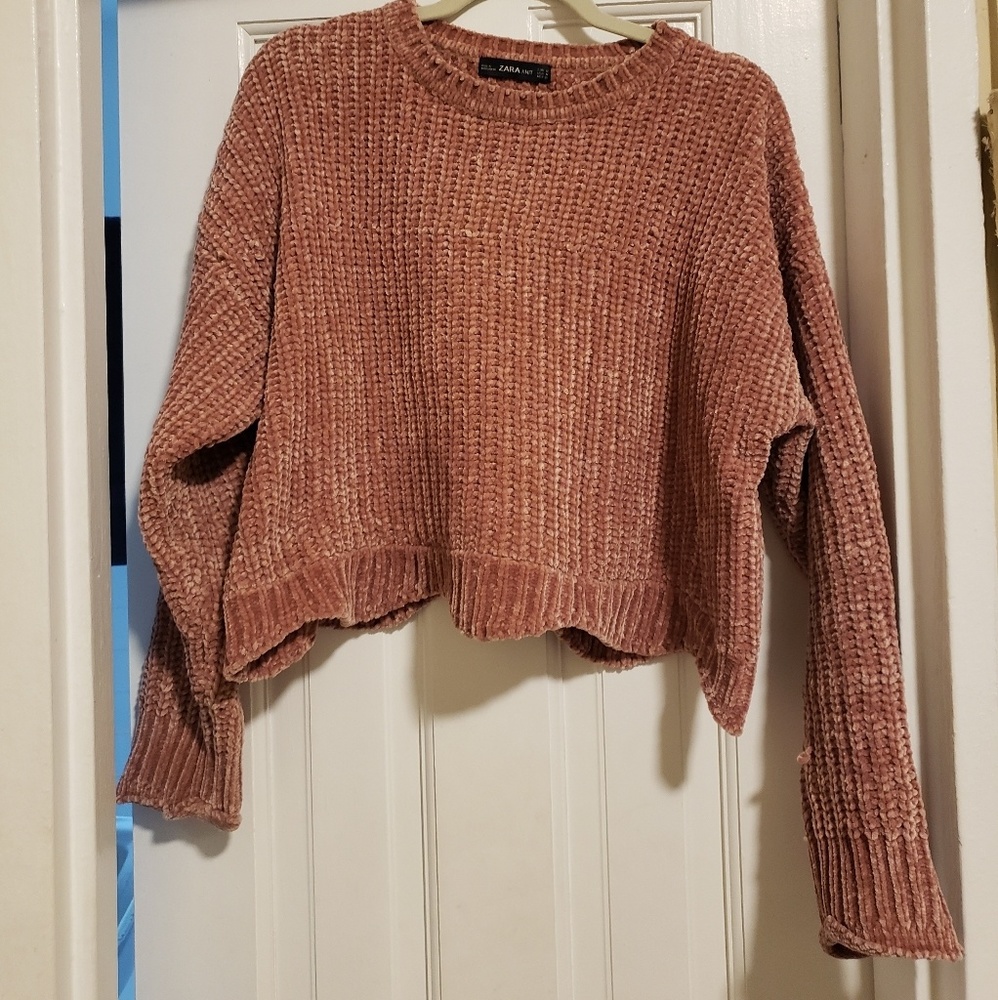 Dusty pink chenille cropped sweater sz M